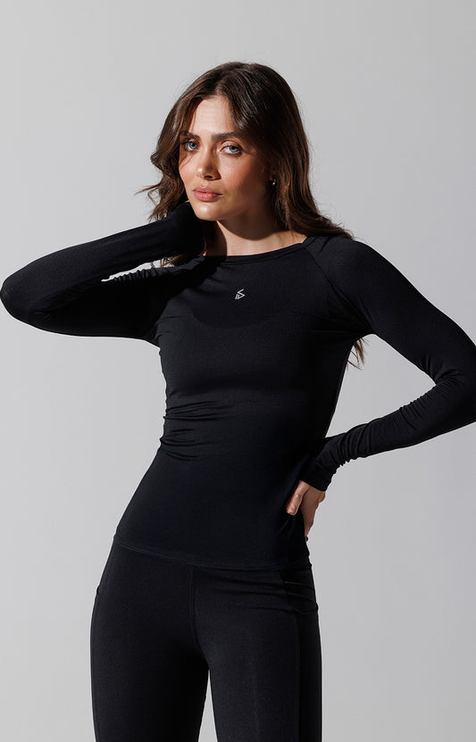 T-shirt Slim Black | Dry - Manga Longa